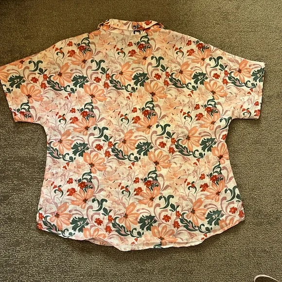 Garnet Hill Linen Button Down Floral Short Sleeve Size 10 - Picture 6 of 6
